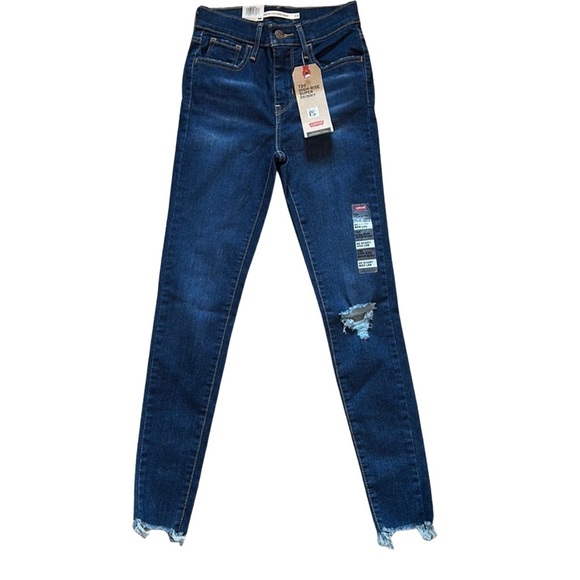 Levi Dark Wash Light Distressed High Waisted Super Skinny Jean Size 24 - Picture 1 of 8